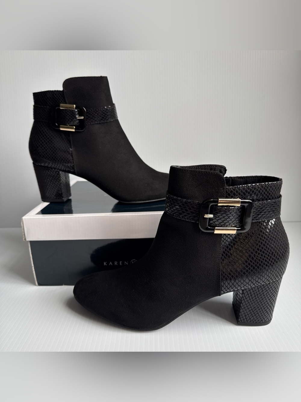 NIB Karen Scott Ivyy Black Suede Zippered Dress Bootie Heels Women’s Size 9.5